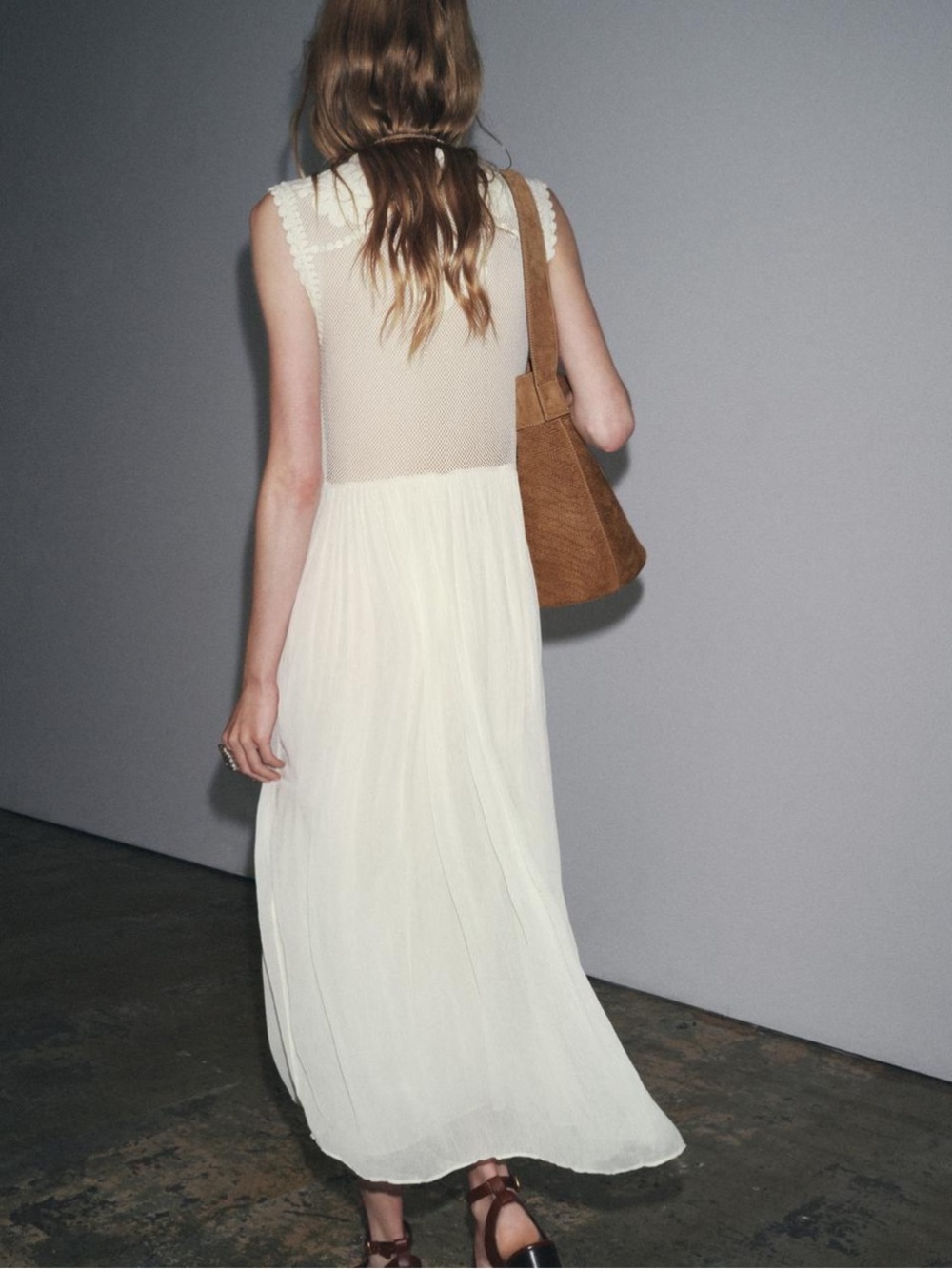 ZARA Embroidered Mesh Midi Dress Cream/Ivory NWT 6895/277 - Picture 4 of 6